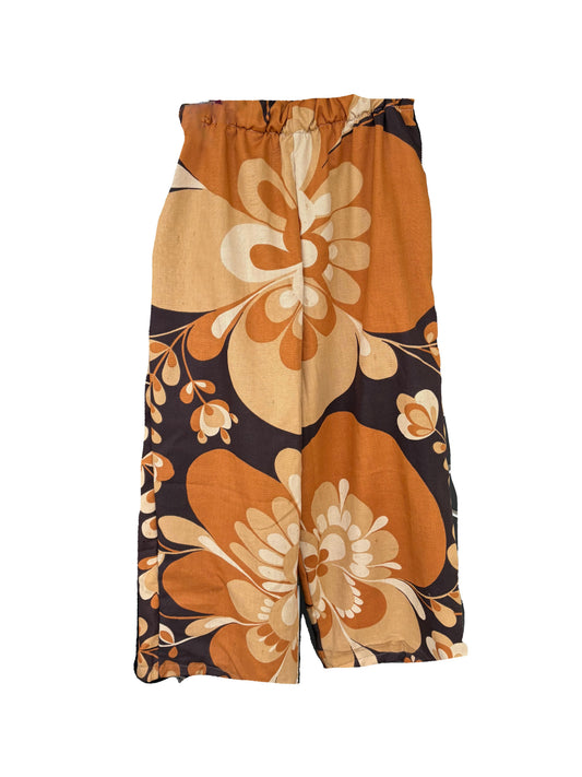 Vintage 70s brown floral print pant Size / Age: 11-12
