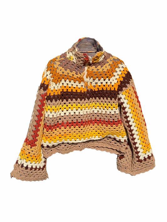 Vintage handmade crotchet blanket 1/4 zip up jumper / Age: 5