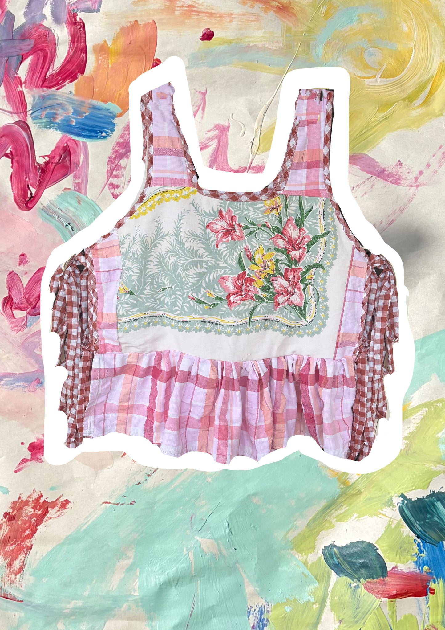 Pink Check Apron top Size L