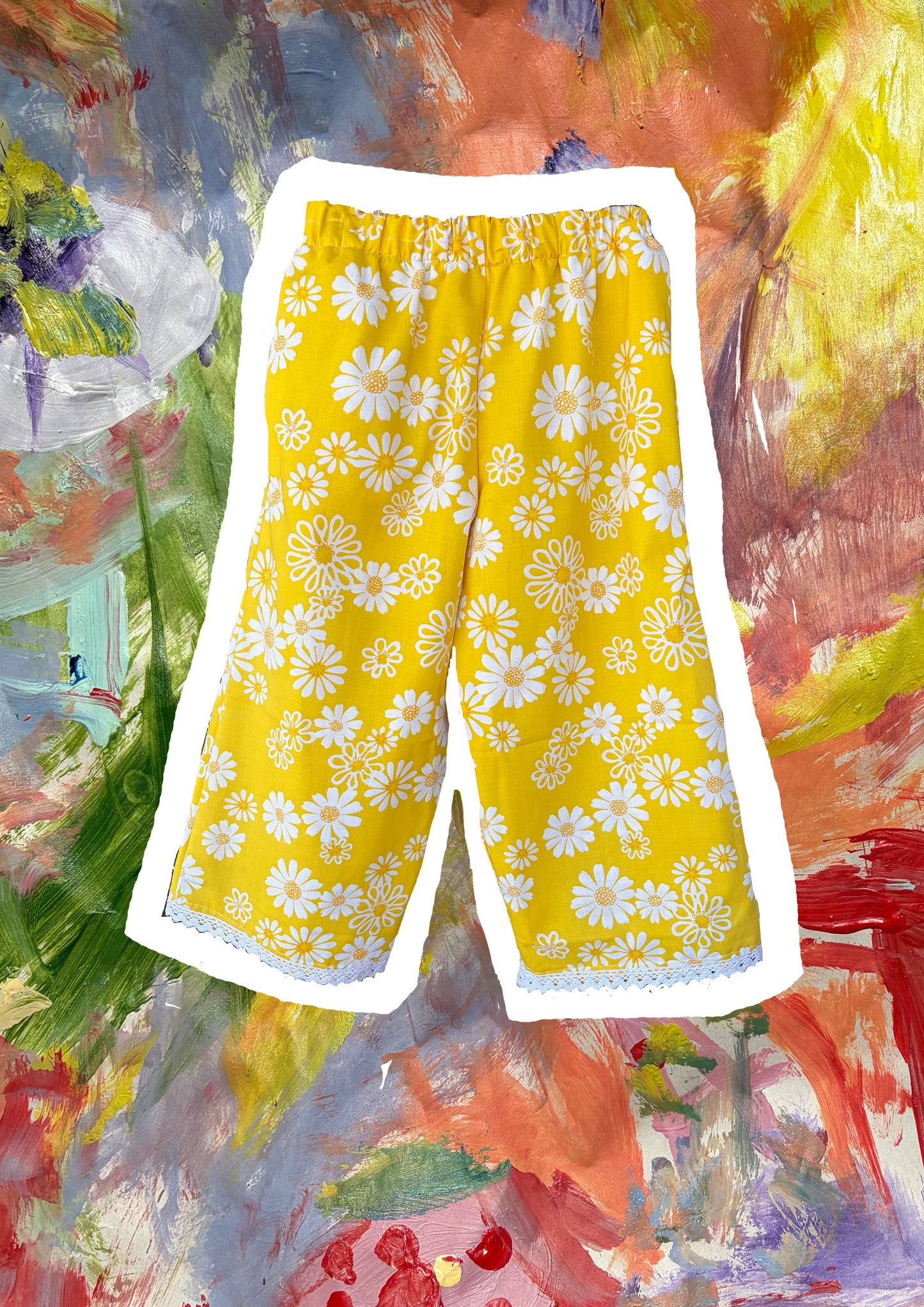 Yellow retro floral print pant Size / Age: 8