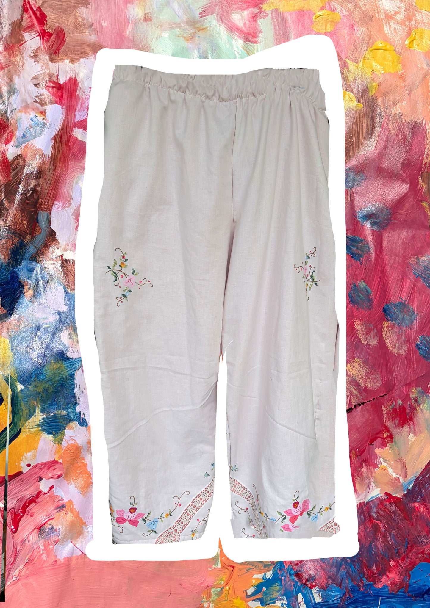 Floral embroidery Wide leg pant Size L