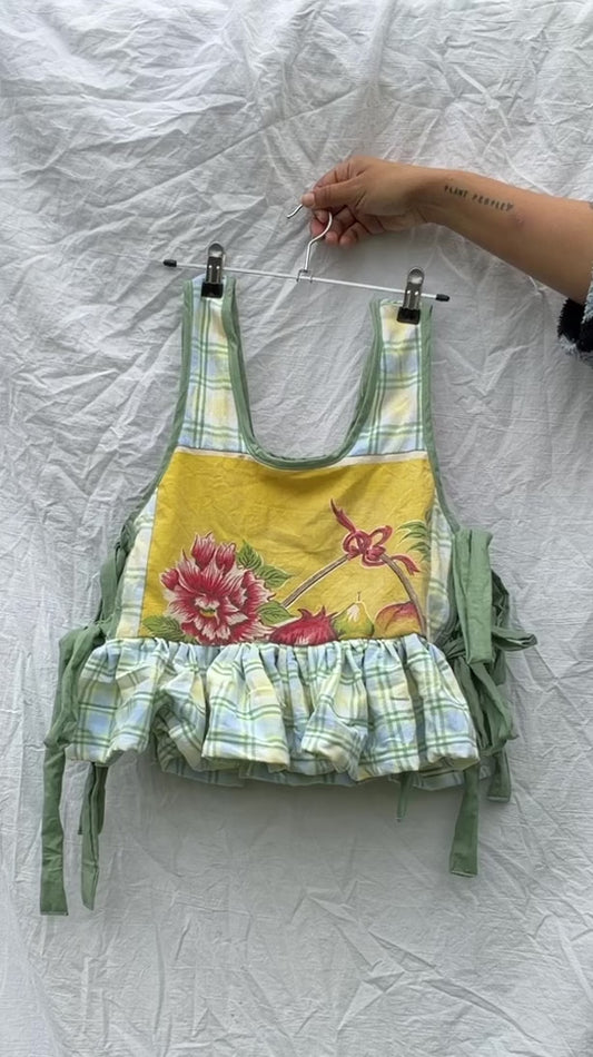 Green Check Apron top Size S