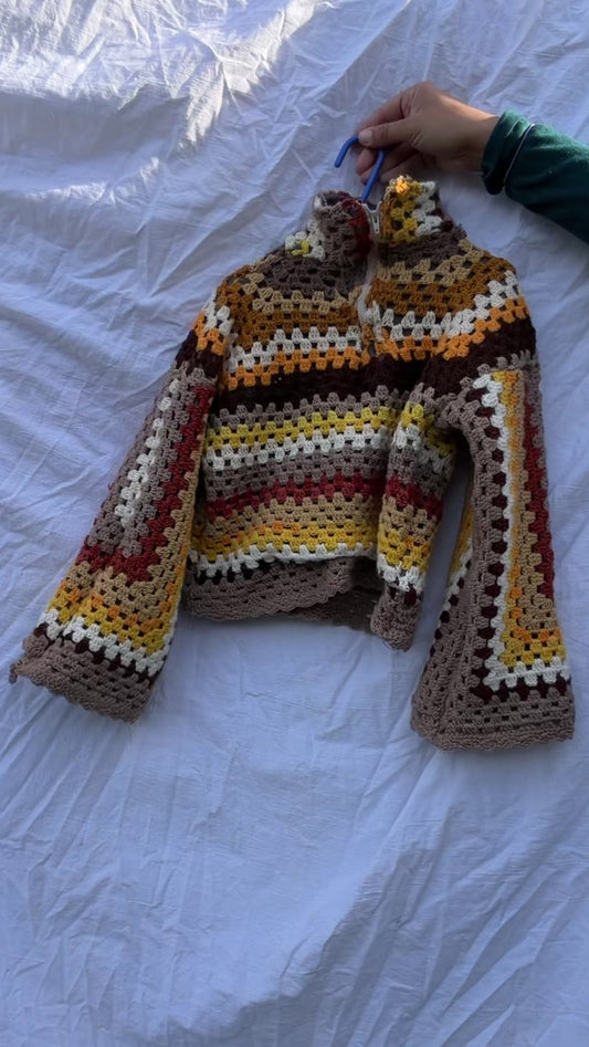Vintage handmade crotchet blanket 1/4 zip up jumper / Age: 5